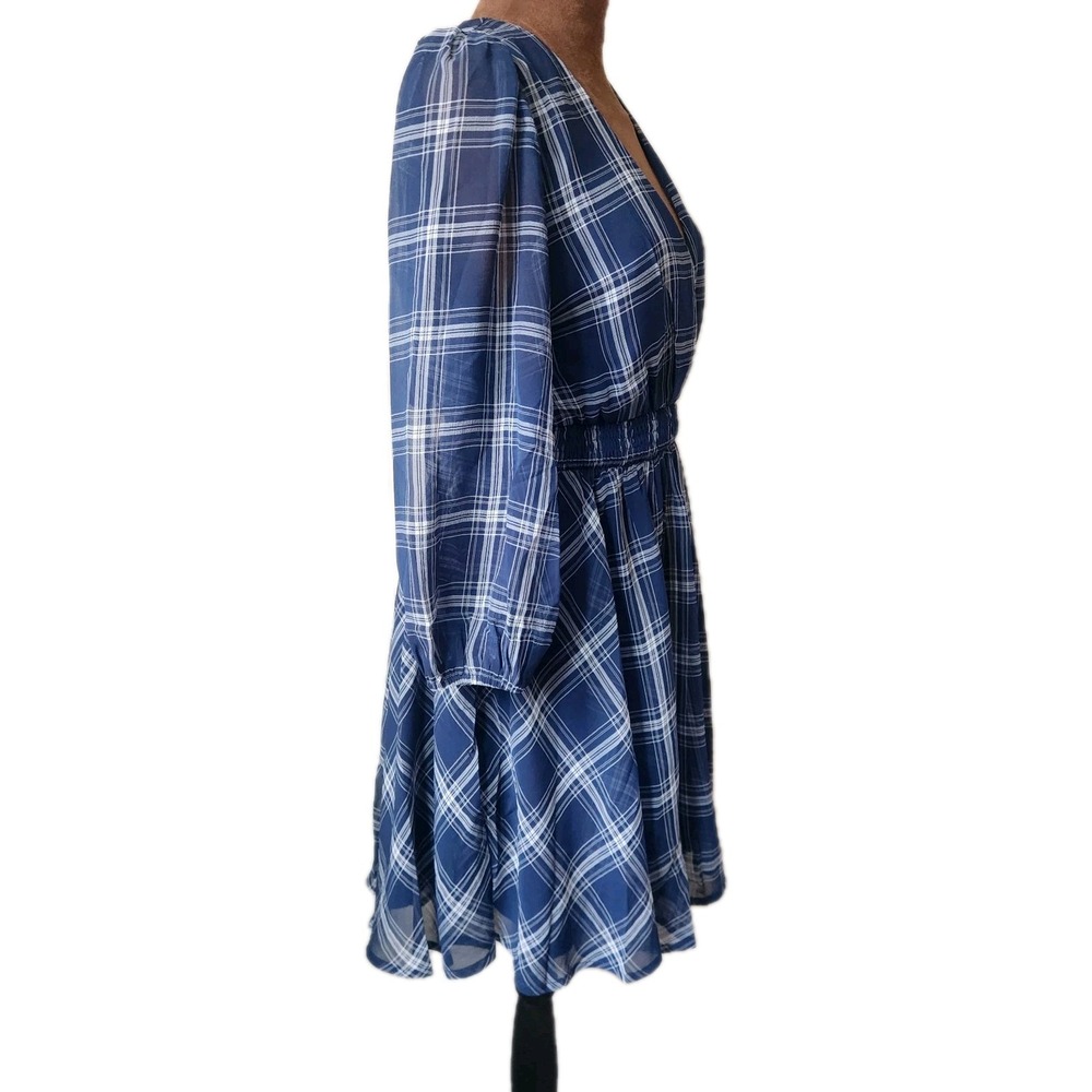 Lulu's Dress Size S Navy Blue White Plaid Chiffon 3/4 Sleeve Skate Mini - Picture 3 of 8